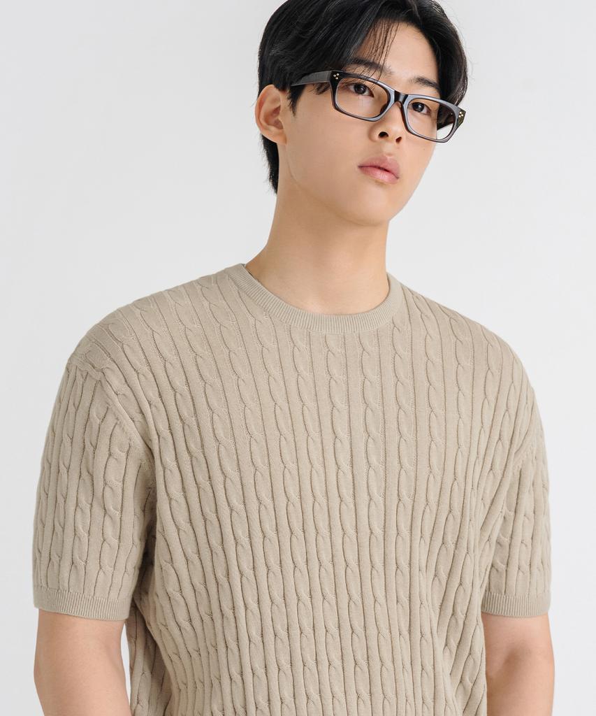 LEMAIN SECOND Oversized Washable Crew Neck Cable Short Sleeve Knit_5 Colors