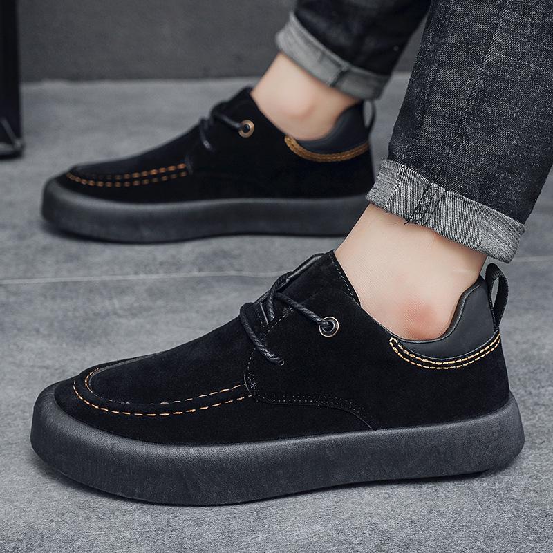 

Мужские повседневные кожаные туфли в ретро-британском стиле с мягкой подошвой — в корейском стиле, большие размеры 45-46, молодежные мокасины для вождения 40 чёрный