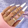 Modyle Copper Color Vintage Acrylic Heart Rings Set For Women Fashion Black Green Color Resin Hand Heart Ring Jewelry Gifts