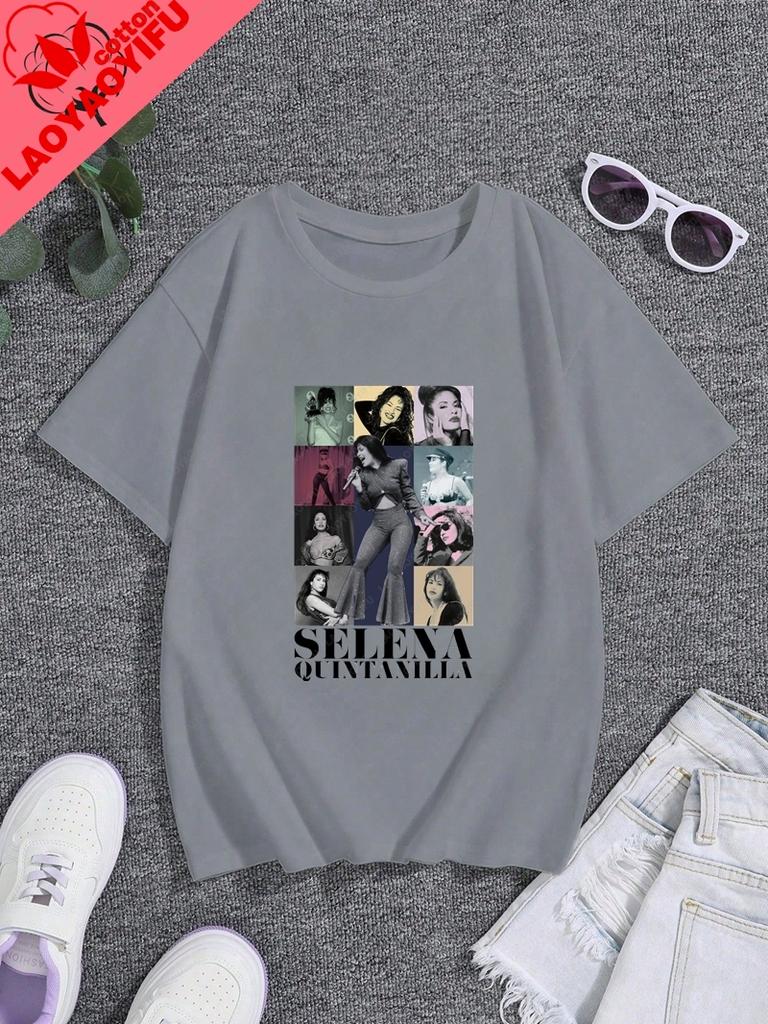 Singer SELENA Quintanilla Fashion Poster Printed Unisexs Shirt Everyday Casual Street Wear Springsummer Cotton 0 Neck Tshirt