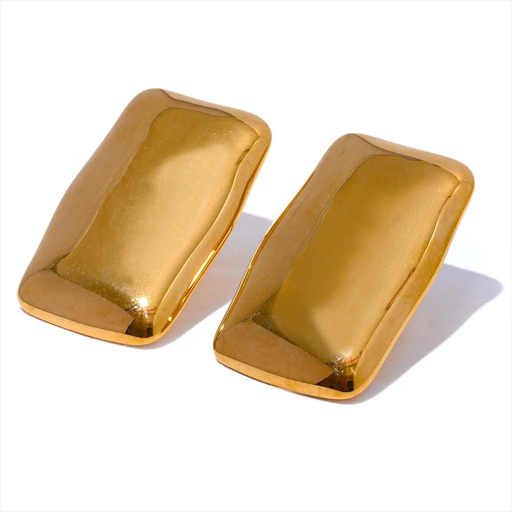 Yhpup High Quality Inlaid Cubic Zirconia Rectangle Square Golden Stud Earrings Exquisite Stainless Steel Versatile Daily Jewelry