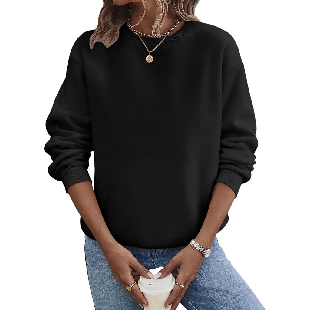 Women's Loose Long Sleeved Pullover Round Neck Large Solid Color Hoodie