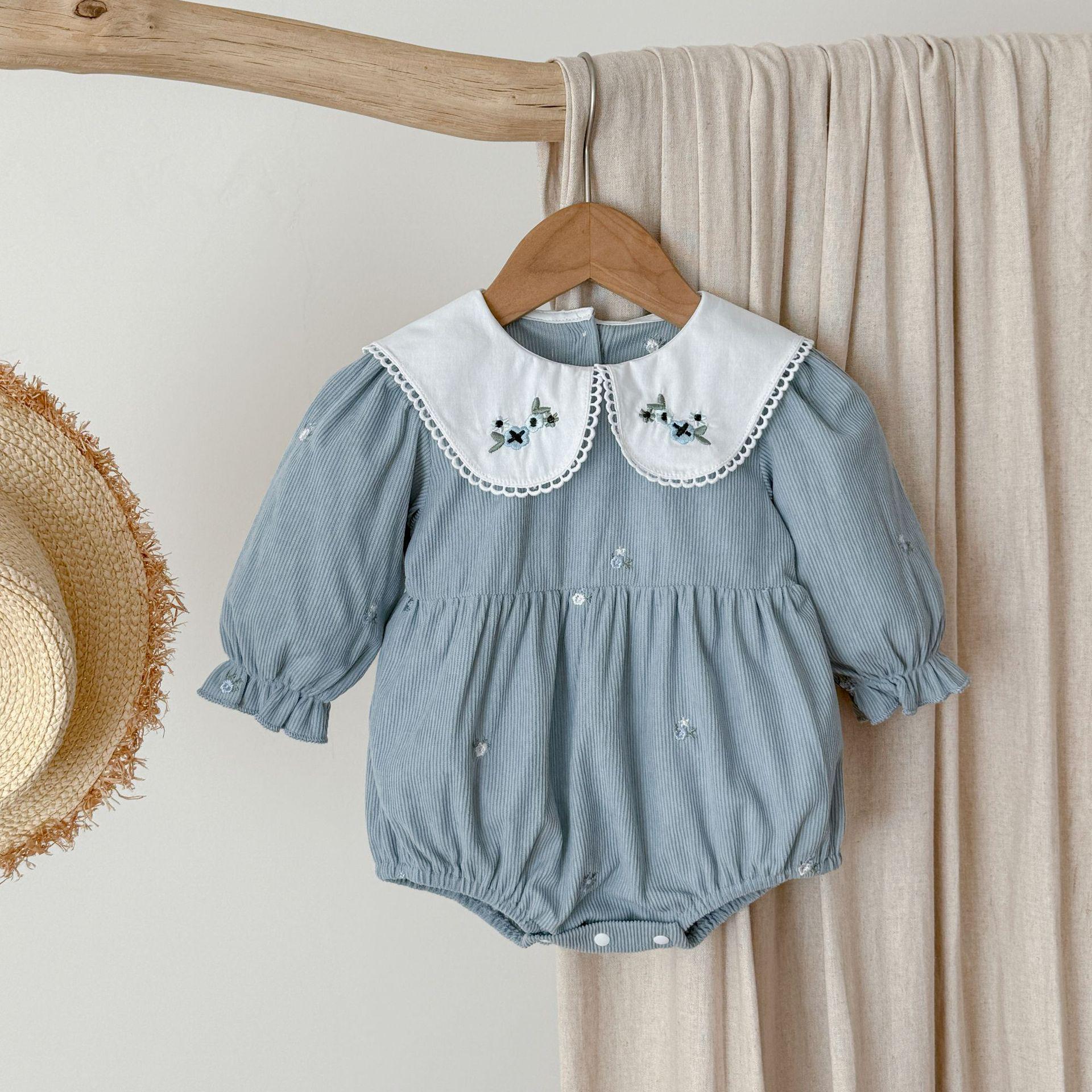 

Набір сукня з довгим рукавом та боді для дівчаток, вишитий комір у корейському стилі 90cm