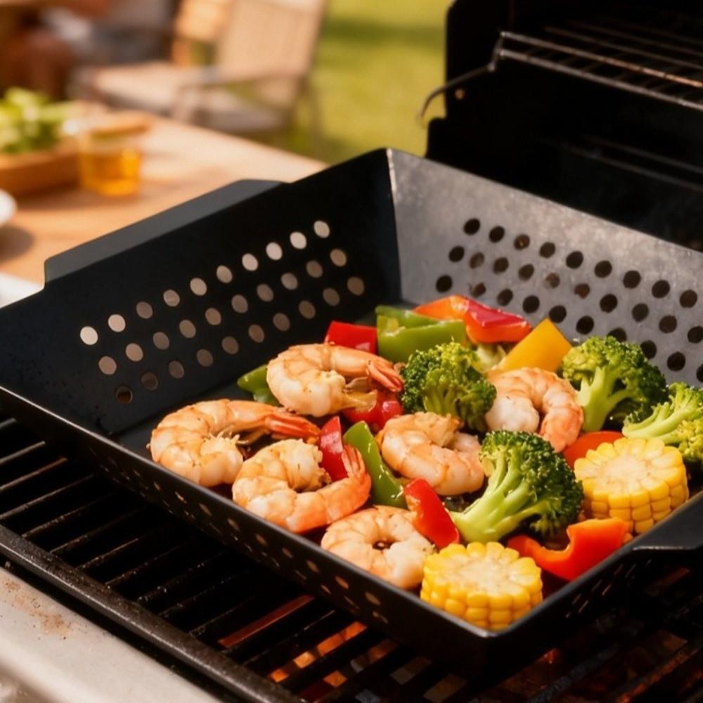 Large Capacity Barbecue Grill Pan Heat Resistant Grill Basket Metal BBQ Pan  Outdoor BBQ