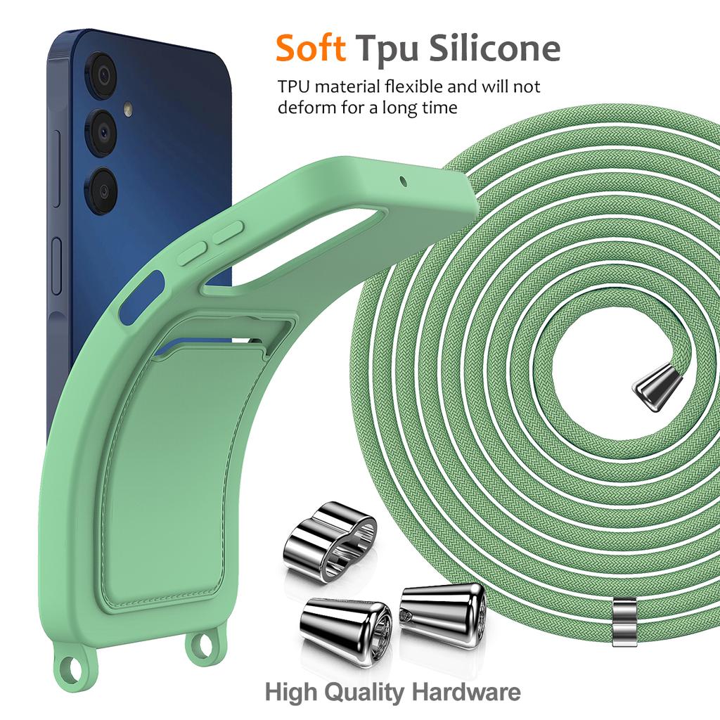 For Samsung Galaxy A15 4G/A15 5G Deksel Flytende Silikon Støtsikkert Telefondeksel med Lanyard og Kortspor