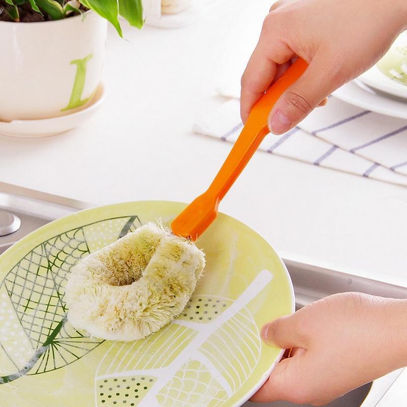 Bowl Cleaning Brush Kitchenware Hemp Fiber Brush Pot Long-handled Dish Brush