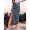 Women's European and American Casual High Waist Irregular Slit Denim Midi Skirt