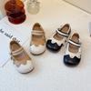 Kids Leather Shoes Round Toes Non-slip Girls Flat Shoes Soft Sole Ins Trendy 2025 New Children Flat Shoes Side Bows Sweet Cute