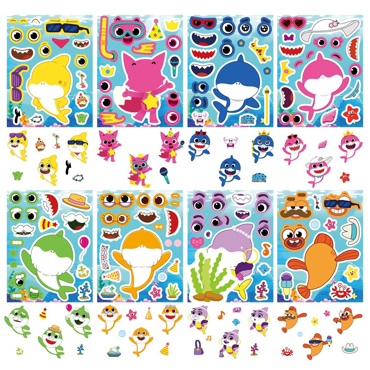 

Набор из 8 наклеек «Сделай лицо акулы», сделай сам, мультяшные наклейки-пазлы с акулами для блокнота, дневника, холодильника, чемодана, смешные съемные наклейки для смены лиц 8PCS/PACK