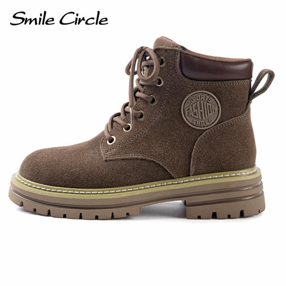 Natural Suede Women Boots Soft Sole Lace-up Thick Boots Fashion Casual Work Boots