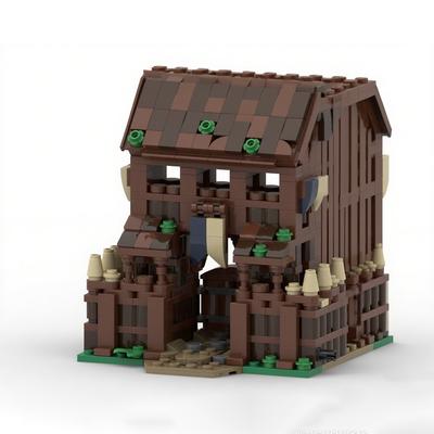 424 Teile MOC Straßenansicht Palisadentor Innenhof Erweiterung Mini Blaustein Burg Modellbausteine DIY Montage Geschenk Zuhause Set