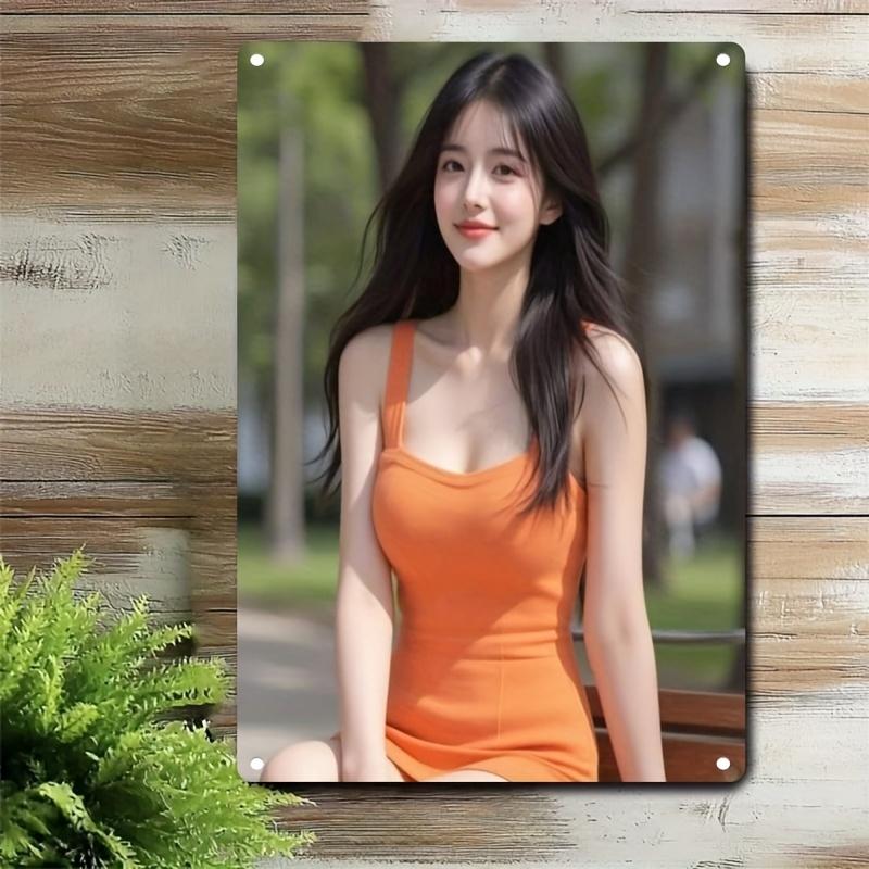 

Metal Sign Wall Decor Orange Dress Artwork Iron Plate Home Bar Cafe Bedroom Gift