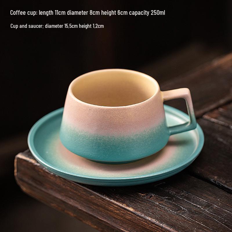 Melo Exquisite Color Block Ceramic Coffee Mug and Saucer Gift Set
