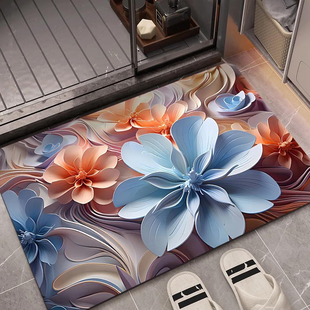 Europe Style 3D Effect Flowers Carpet Living Room Sofa Bedroom Bedside Study Entrance Door Rug Non-slip Light Luxury Decor Mat