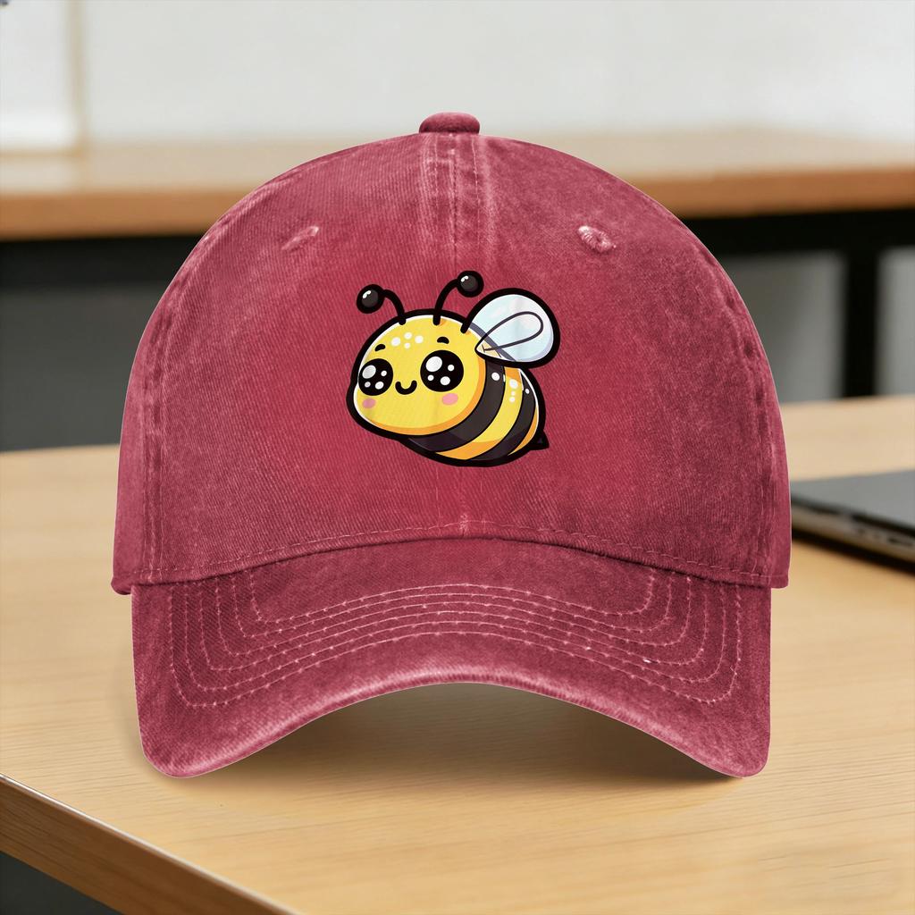 Joyful Cartoon Bee Cute Adorable Yellow Black Casual Baseball Cap For FeUnisex Unisex Summer Rock Trucker Hat Classic Snapback Cap