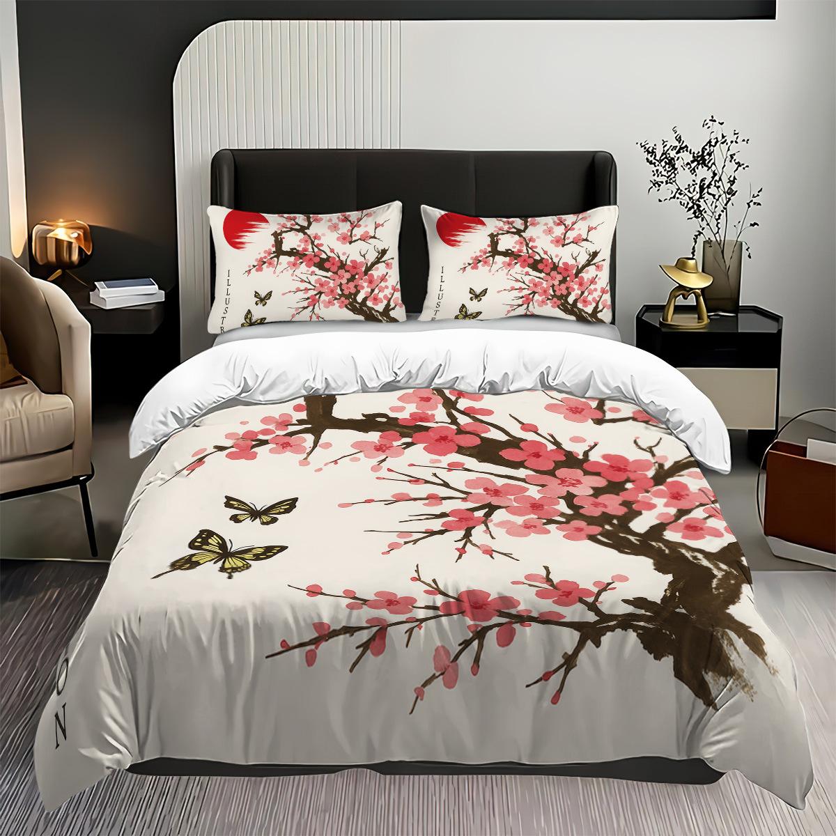 

Покрывало с рисунком горы Фудзи Постельное белье Украшение спальни Японская цифровая печать Комплект из трех предметов Покрывало Домашний текстиль 135x200