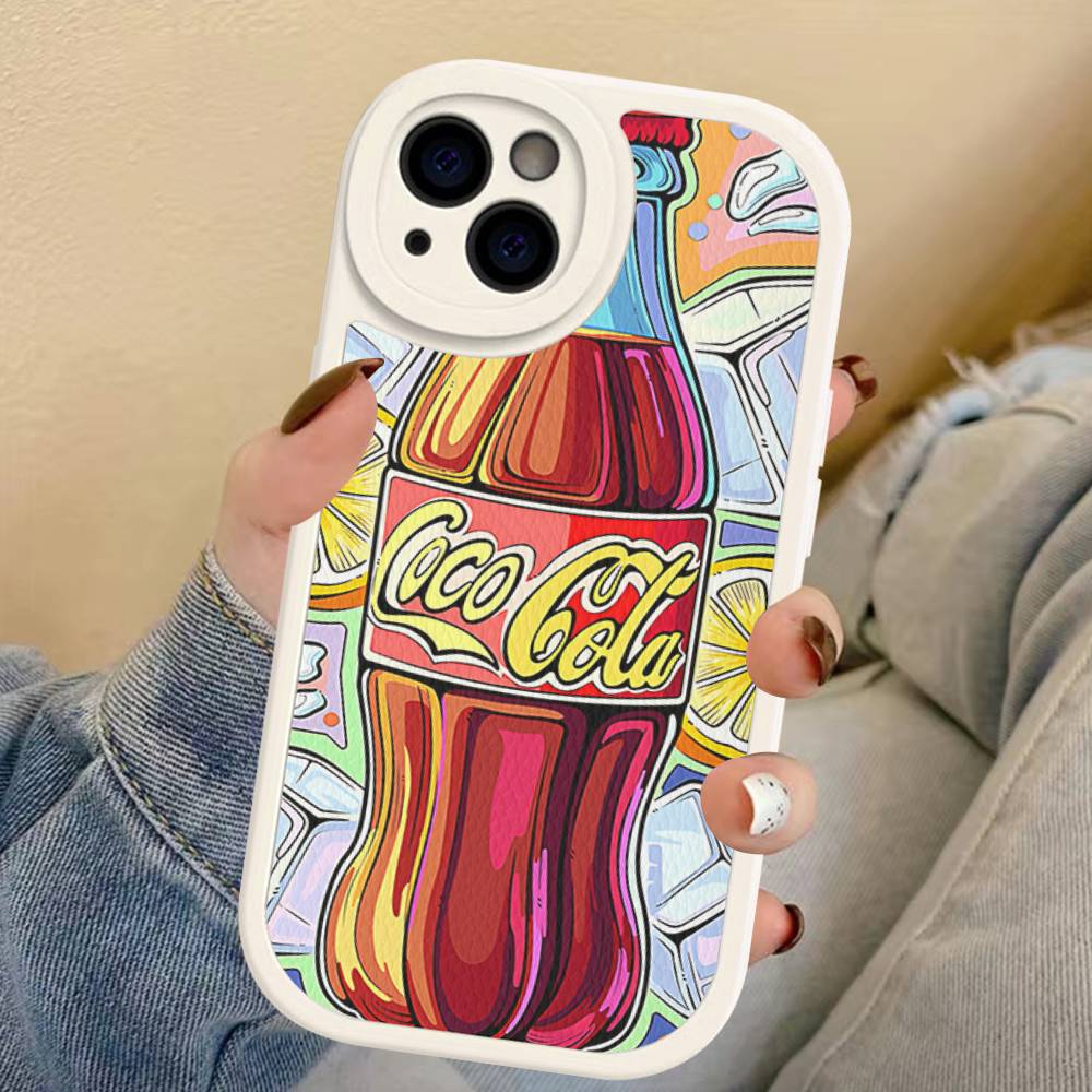 Hot C-Coca Drinks C-Cola Leather Phone Case For IPhone 15 14 13 Pro Max 12 11 16 Plus Phone Cover