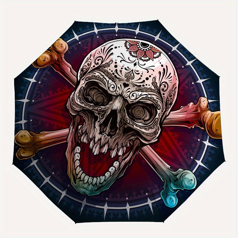 Day of the Dead Sugar Skull Crossbones DecalUmbrella, Portable 3-Fold Umbrella for Men & Women,Christmas Gift ES289