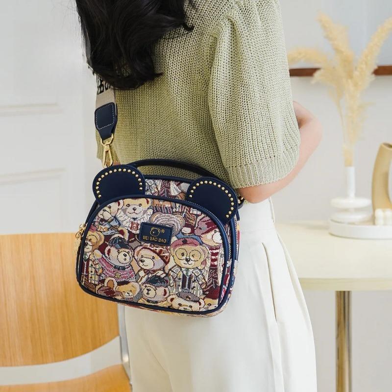 Canvas Cute Little Bear Bag Crossbody Phe Bag Women's Single Oulder 2026 New Sweet Cool Sle Daily Use Round Ape