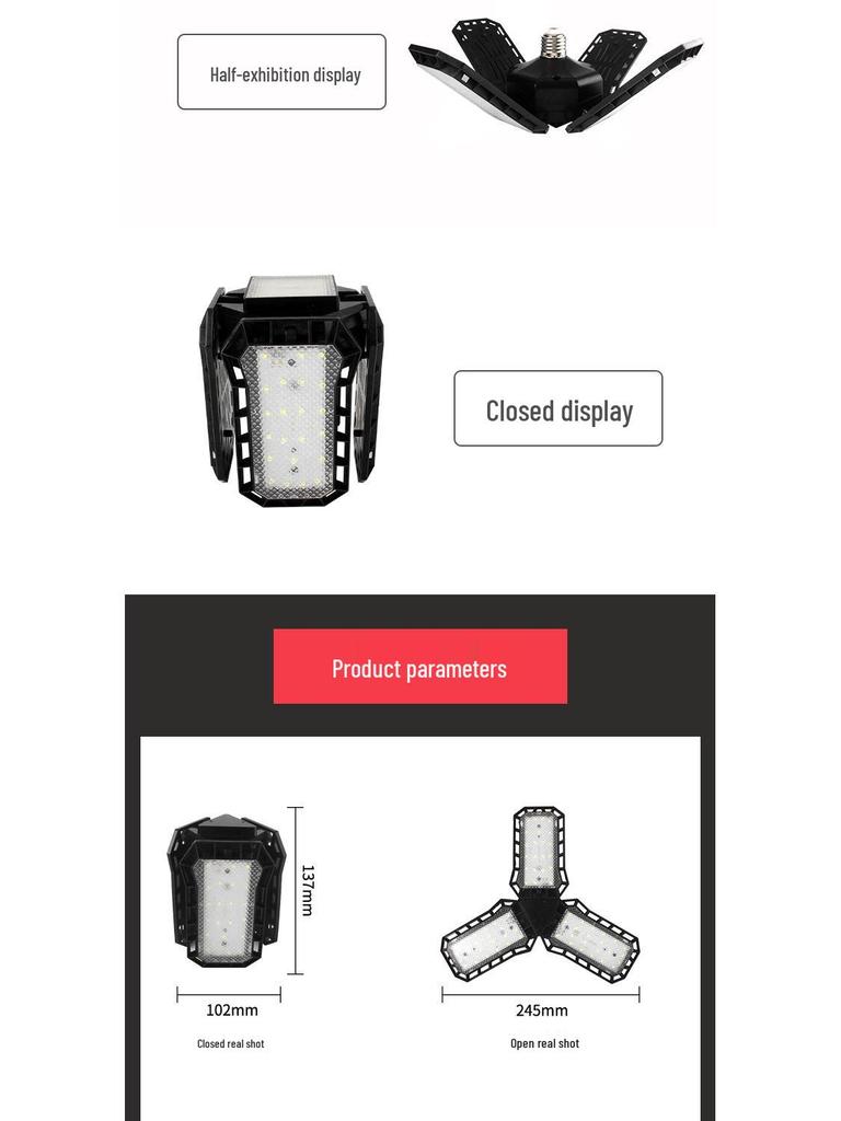 LED Deformable Garage Light - Adjustable 4-Leaf/5-Leaf Design