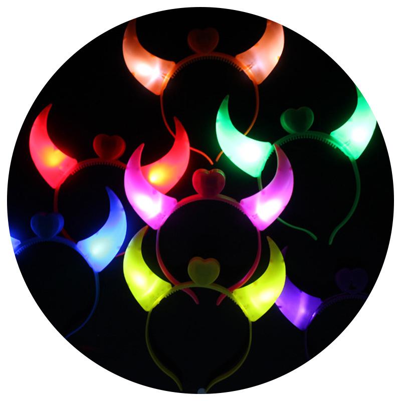 LED Devil Horn Light Up Headband Glowing Devil Horn Headwear Halloween Christmas Party Cosplay Glow Decor Prop Hair Accessories