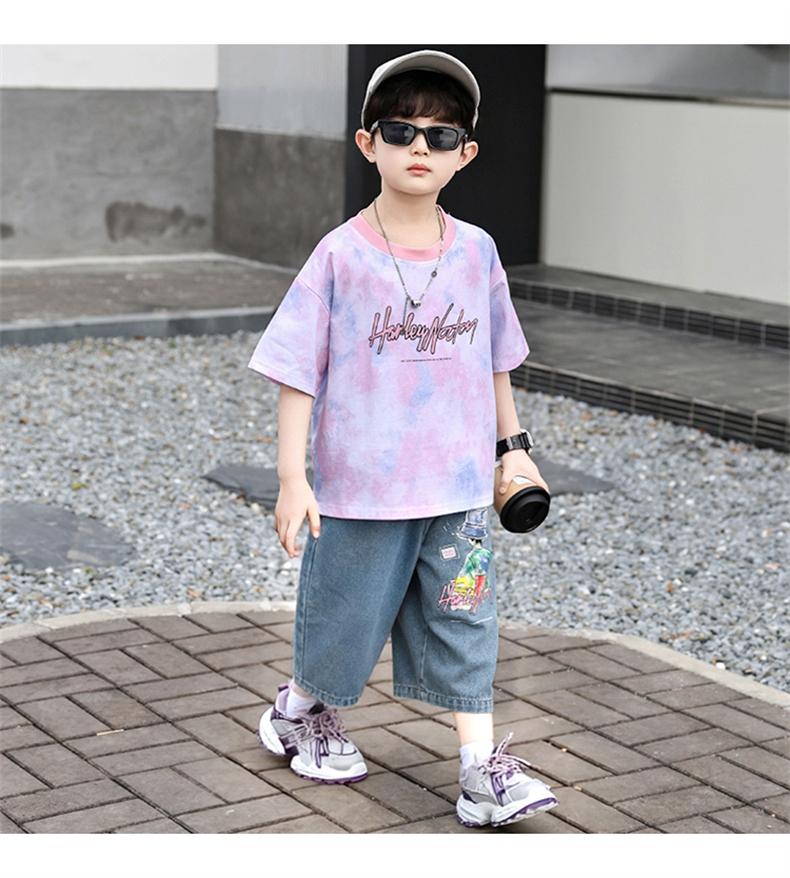 Boys' Summer Short Sleeved Set 2026 New Fashionable Children's Summer Dress Boys' Baby Jeans Two Piece Set Trendy