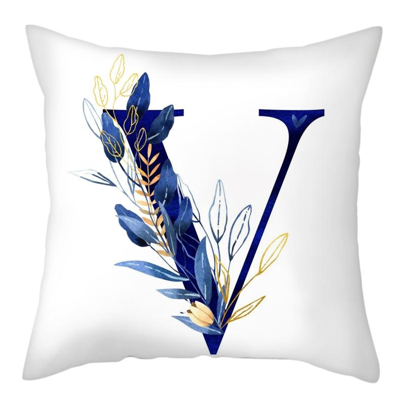 45x45cm Creative Floral Surround Design 26 Letters Blue Pillowcase Wedding Party Home Decor Sofa Office Seat Cushion Cover