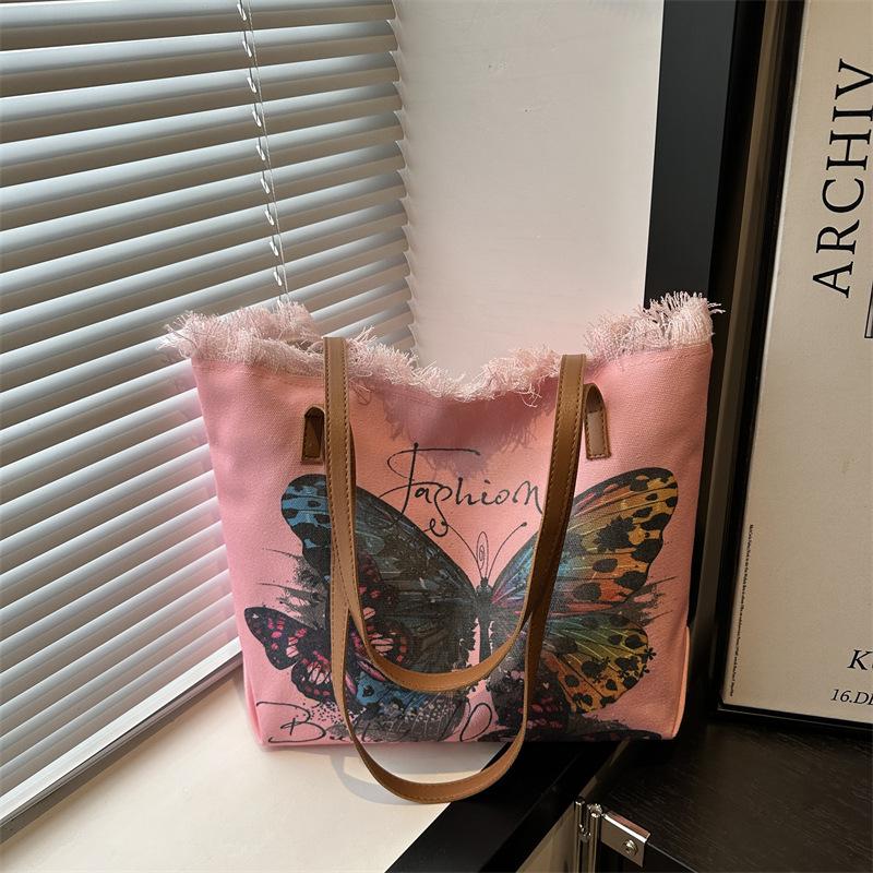 2025 New National Style Cute Handbag Fashion Casual Tote Bag Large Empty Embroidery Printed Shoulder Bag