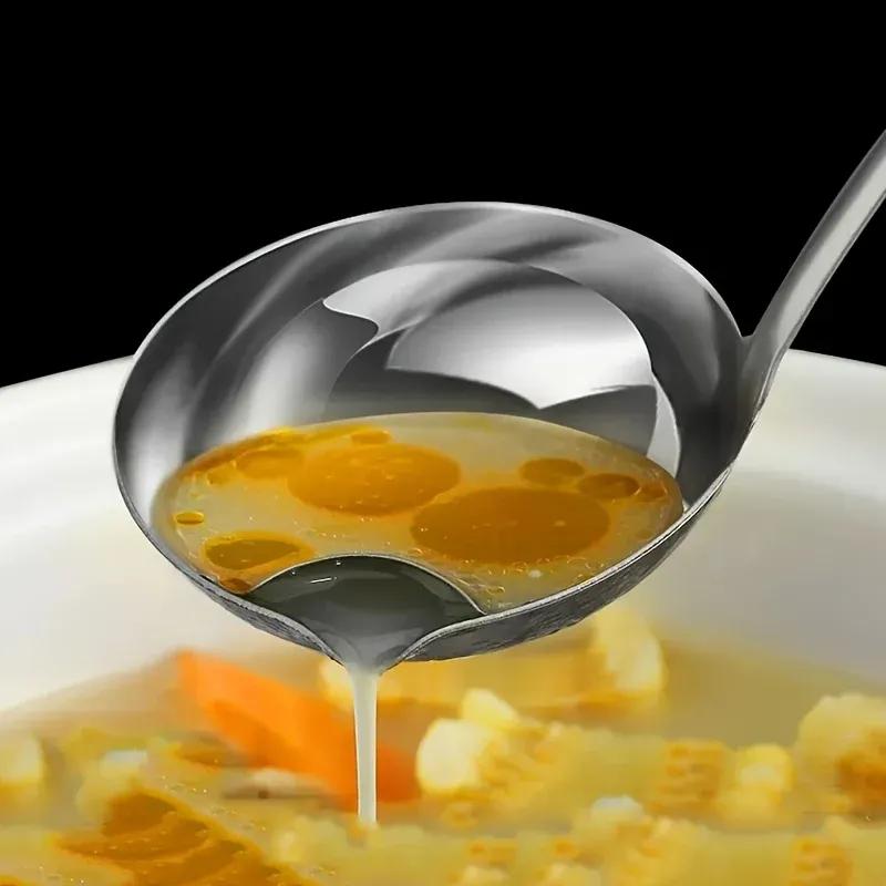 Stainless Steel Colander Spoon Soup Colander Kitchen Gravy Oil Soup Fat Separator Ladles Skimmer Spoon Soup Colander