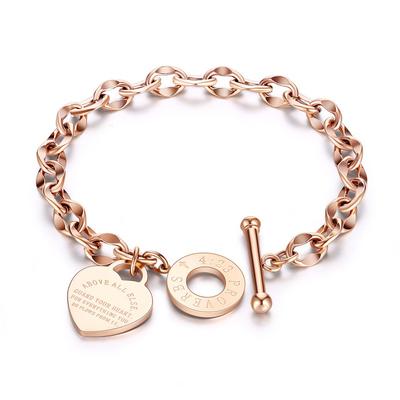 Europäische und amerikanische Titanstahl-Damen-O-förmige Kette, Liebesmotto, Paar, Roségold-Schloss-Design-Armband, Geschenk