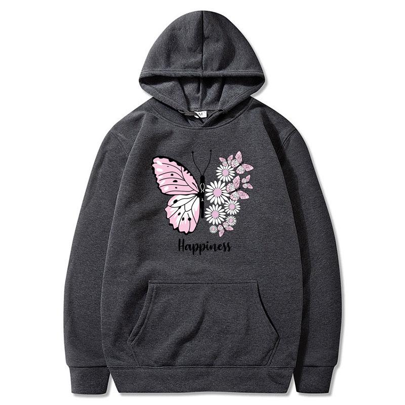 2024 Men's and Women's Unisex Butterfly Print Pullover Casual Fashion Hooded Pocket Sweatshirt Sweatshirt Black