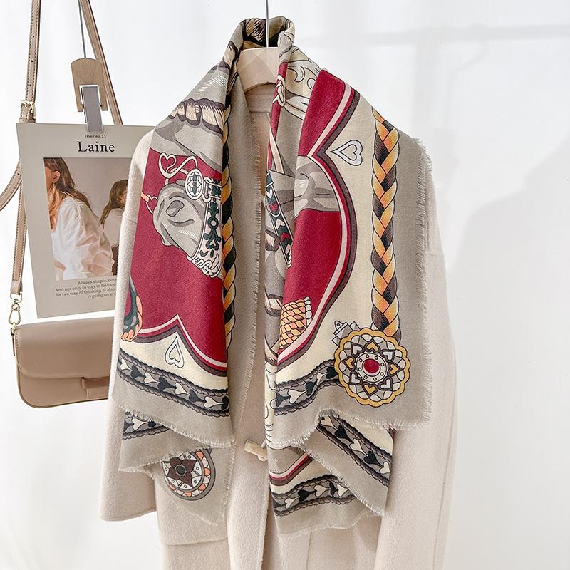 Light luxury, high value, literary style, female elegance, temperament 130 beard square scarf, fashion design sense, travel photo scarf