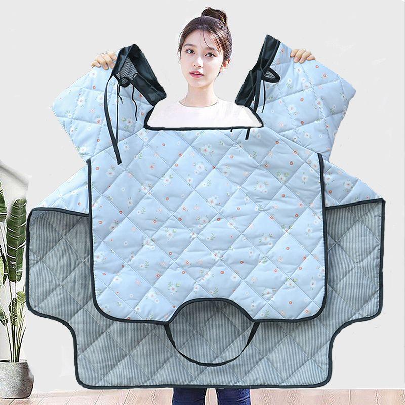 Four Seasons Electric Motorcycle Windshield Cover with Sunshade, Breathable Pockets, and Side Wings for Year-Round Protection.