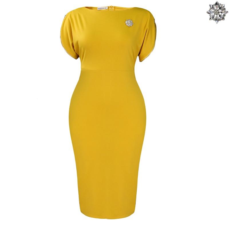 New short-sleeved crew neck fashion temperament elegant hip-wrapped large-size dress