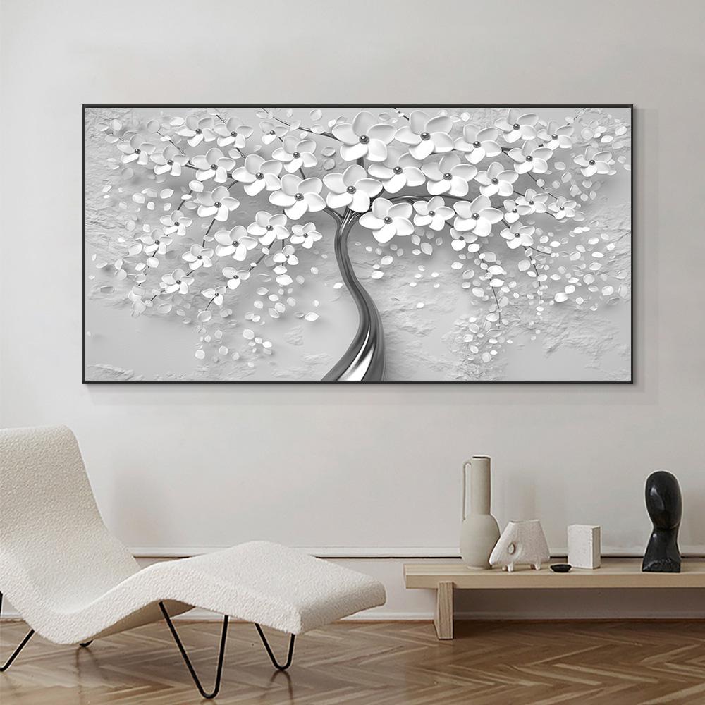 Abstrakcyjne 3D białe kwiaty płótno malarstwo nowoczesne skandynawskie rośliny plakaty i druki obraz ścienny do salonu Home Decor