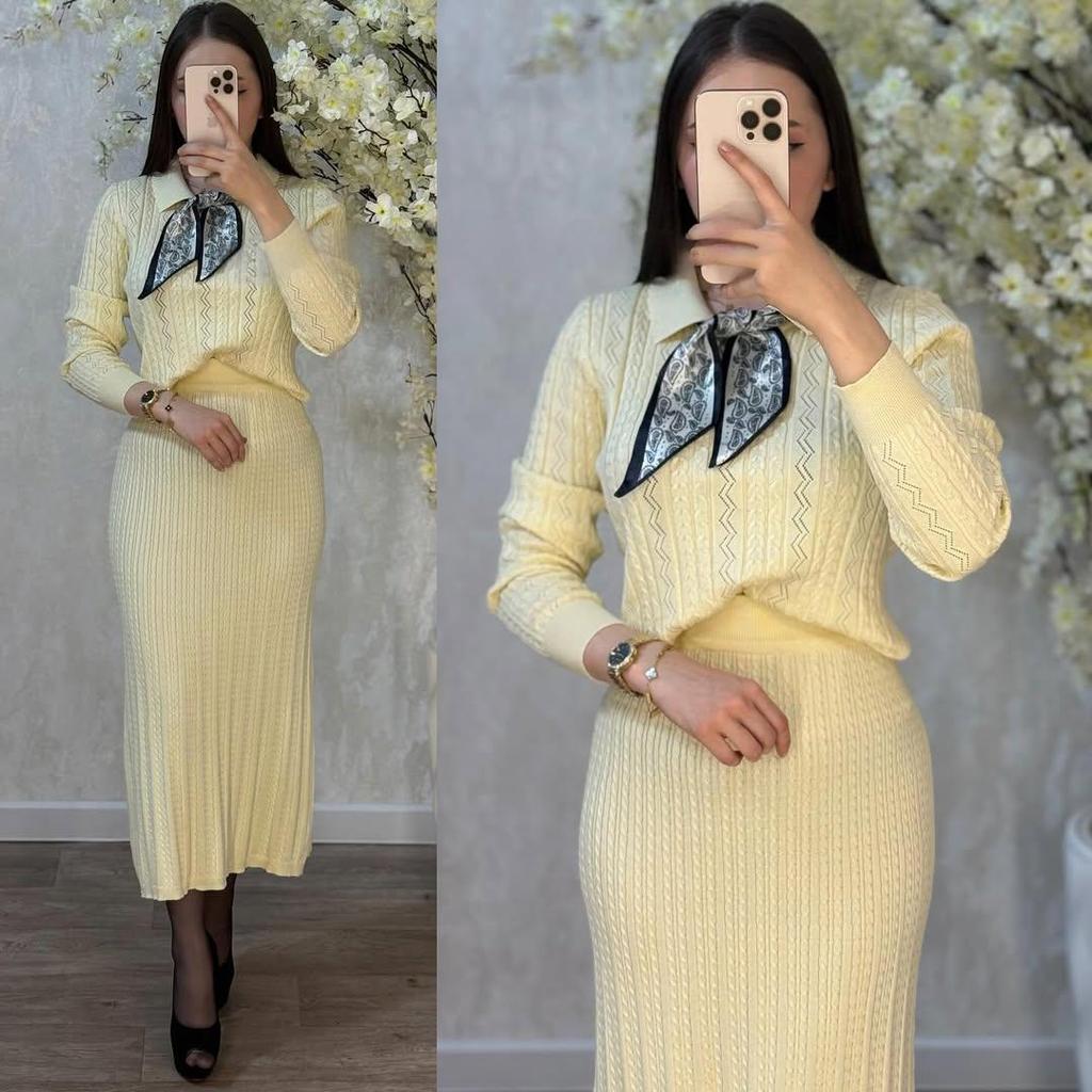 Autumn 2025 Women's European & American Fashion: Lapel Knit Sweater & Slimming Long Skirt Set