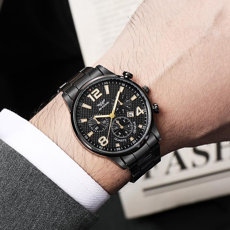 Watch Large Dial Three Eyes Men'S Watch Calendar Quartz Watch Fashion Steel Belt Watch Men'S