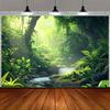 2D Misty Rainforest Waterfall Backdrop with Sunlight Photography Background