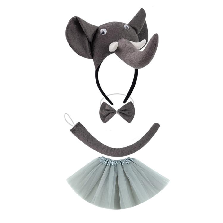 Tier Kostümset Zubehör Elefantenkostüm Set mit Elefantenohren Stirnband Fliege Schwanz Tutu Handschuhe 1/3/4/5Stk.