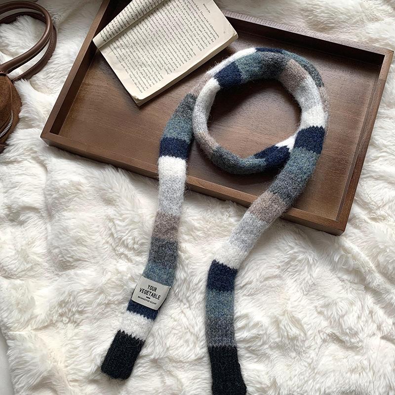 Scarf women's winter high-end sense new contrasting color stripes narrow scarf scarf scarf
