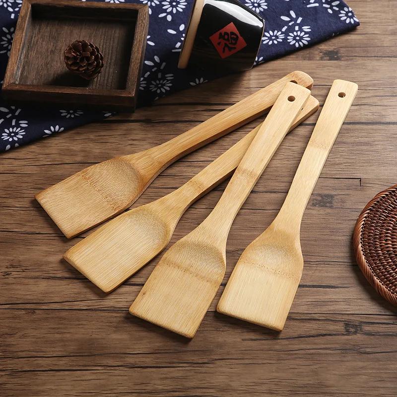 1/3pcs30cm Wooden Non-stick Spatula Spatula Rice Spoon Long Handle Unpainted Bamboo Spatula Household Kitchen