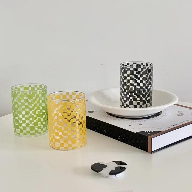 Fashion Matrix Plaid Glass Handmade Heat Resistant Glass Teacups Cups Coffee Mugs Drinkware Couple Gift Drinking Water Milk Cup