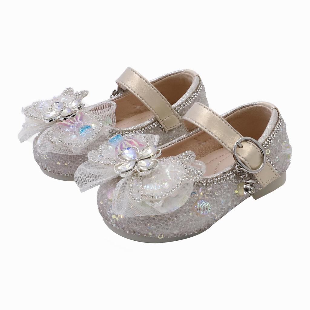 Spring 2026 Korean Style Baby Crystal Bowknot Soft Sole Flats