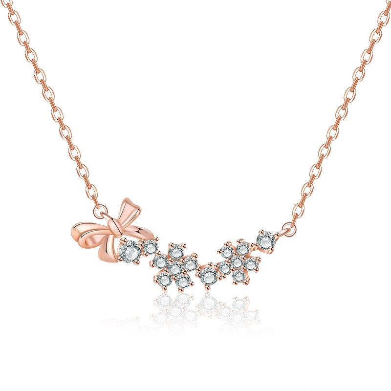 

Cute And Charming Bowknot Necklace With Zircon Stone Fashionable Chain Neck StyleA