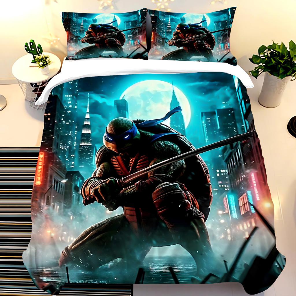 Cartoon Teenage Mutant Ninja Turtles Duvet Cover Set, Soft Bedding Set Adults Kids Bedroom, Comfortable Home Decor Comforter