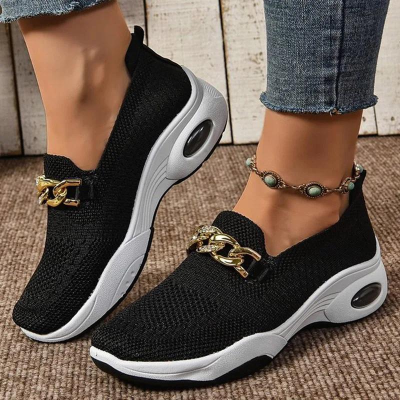 Fashion SyfIyno Women's Shoes Slip-on Women's Vulcanize Shoes Fashion Metal Decoration New Plus Size Breathable Solid Color Casual Shoes