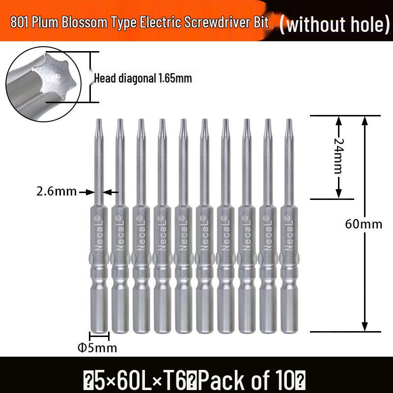 Nigao S2 Torx 801 Electric Screwdriver Bit, Solid Star-Shaped, 5mm Round Shank.