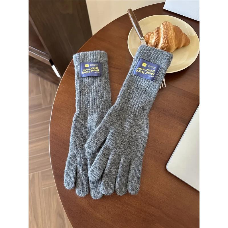 Warm Gloves for Women Korean Touch Screen Gloves Finger Holes Fashion Solid Color Knitted Gloves Winter Work Gloves Mittens