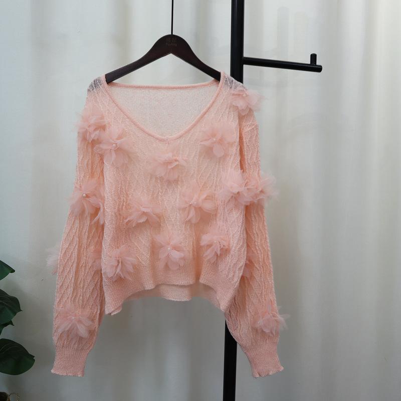 Heavy Industry Bead Three-dimensional Flower Knitted Sweater Top Autumn New Loose Sweet Sweater Pullover Women