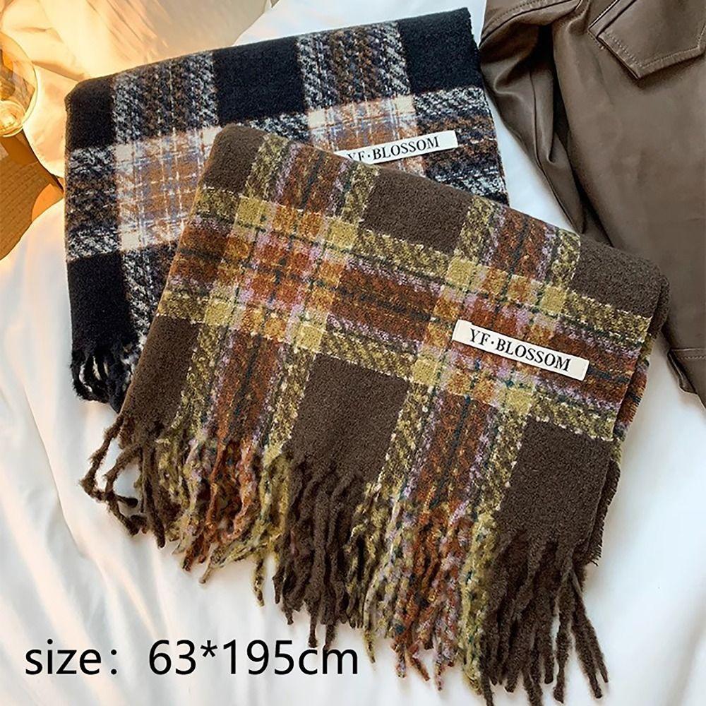 Tassel Thermal Neck Warmer Wool Long Scarves Korean Style Thickened Shawl  for Women Girls Maiden